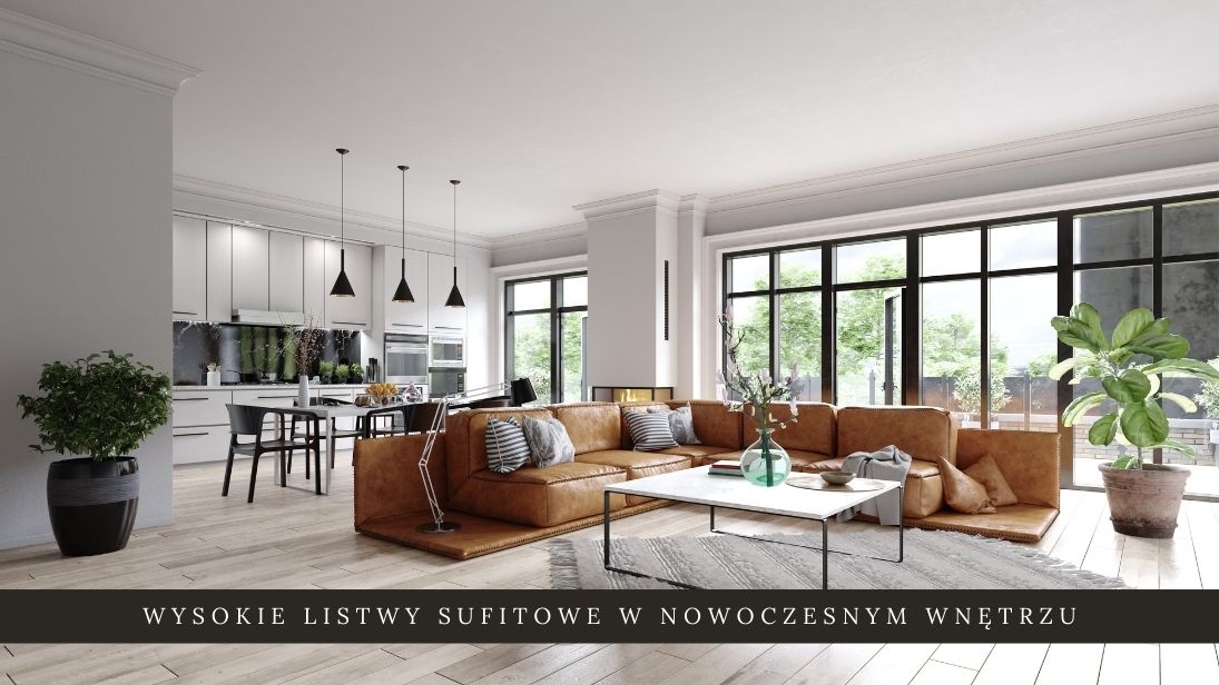 Wysokie listwy sufitowe w nowoczesnym wnętrzu